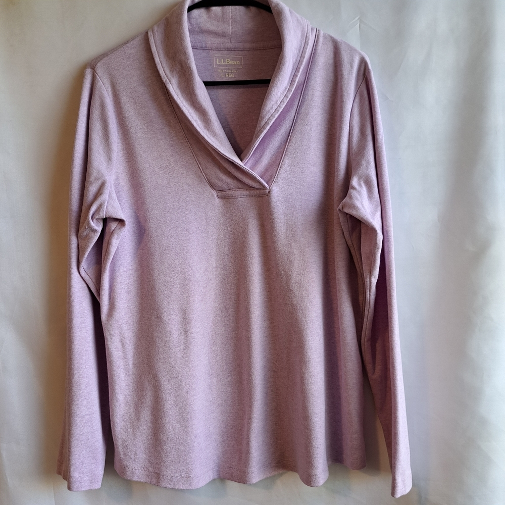 L.L. Bean Womens Shawl Collar Long Sleeve Purple Cotton Pullover Size Lrg